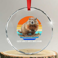 Groundhog Day Crystal Glass Ornament Retro Vintage Funny Woodchuck Guess Whos Back - Wonder Print Shop
