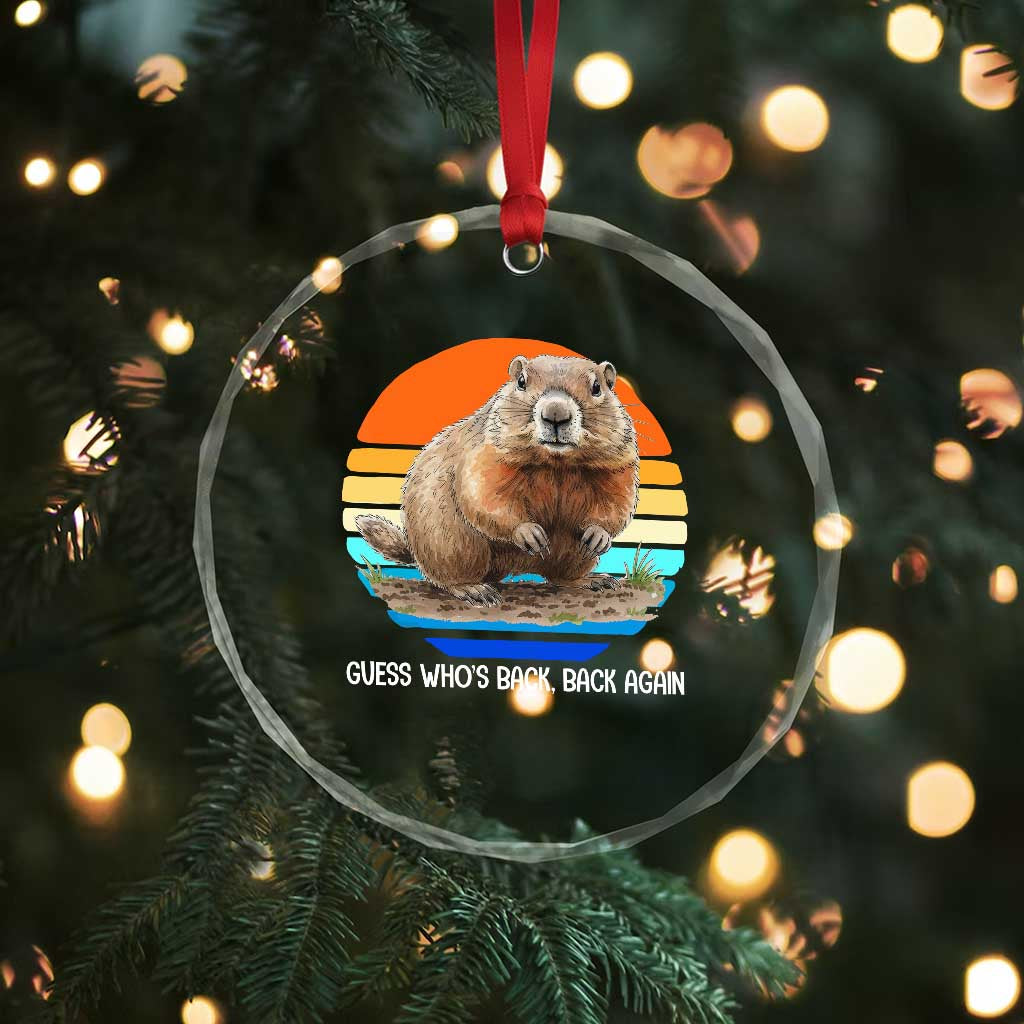 Groundhog Day Crystal Glass Ornament Retro Vintage Funny Woodchuck Guess Whos Back - Wonder Print Shop