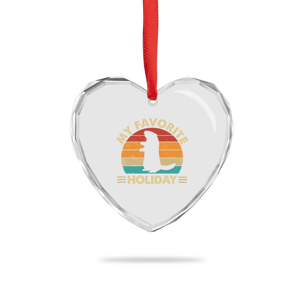 Groundhog Day Heart Crystal Glass Ornament My Favorite Holiday Retro Woodchuck - Wonder Print Shop
