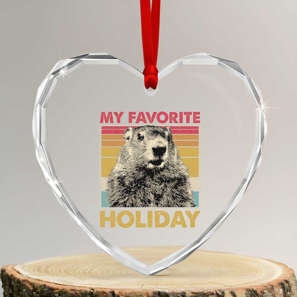 Groundhog Day Heart Crystal Glass Ornament Retro My Favorite Holiday Retro Woodchuck