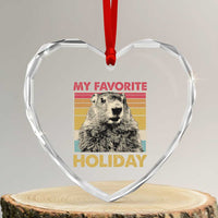 Groundhog Day Heart Crystal Glass Ornament Retro My Favorite Holiday Retro Woodchuck