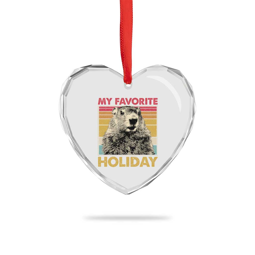 Groundhog Day Heart Crystal Glass Ornament Retro My Favorite Holiday Retro Woodchuck