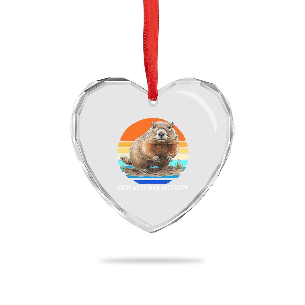 Groundhog Day Heart Crystal Glass Ornament Retro Vintage Funny Woodchuck Guess Whos Back - Wonder Print Shop