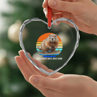 Groundhog Day Heart Crystal Glass Ornament Retro Vintage Funny Woodchuck Guess Whos Back - Wonder Print Shop