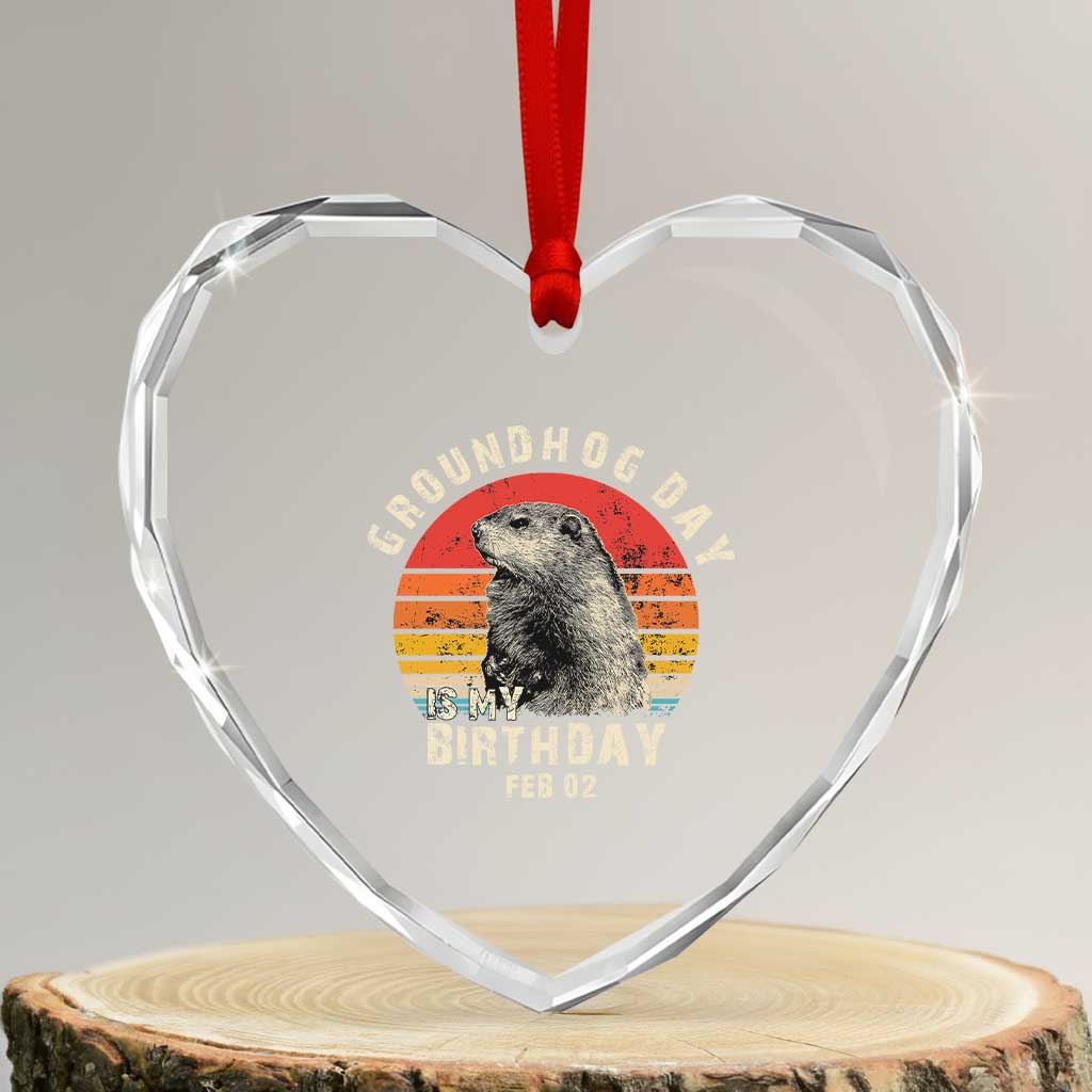 Groundhog Day Is My Birthday Heart Crystal Glass Ornament Funny Woodchuck Retro Vintage - Wonder Print Shop