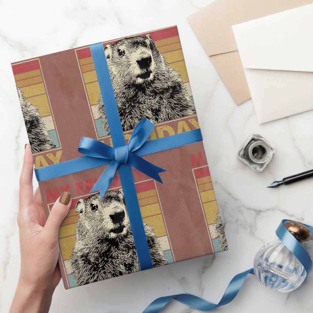 Groundhog Day Wrapping Paper Roll Retro My Favorite Holiday Retro Woodchuck