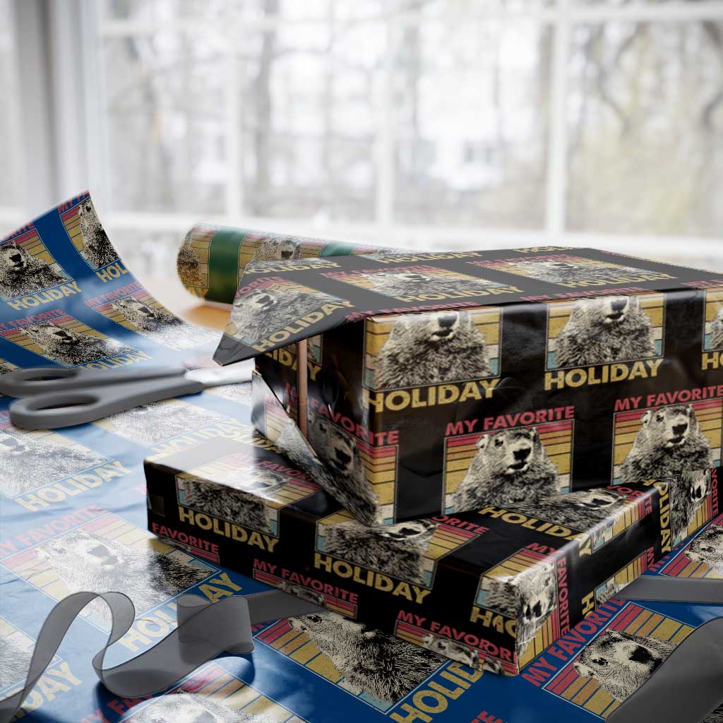 Groundhog Day Wrapping Paper Roll Retro My Favorite Holiday Retro Woodchuck