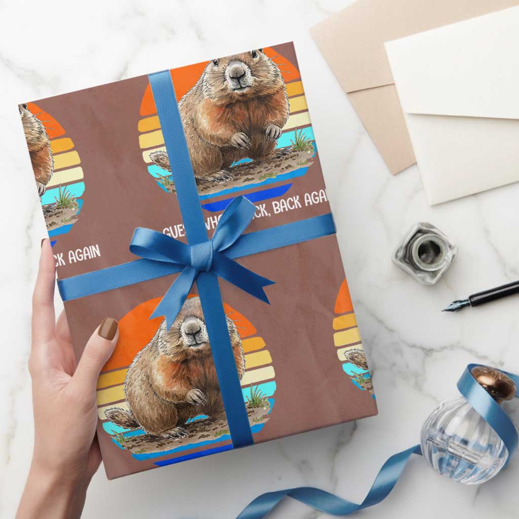Groundhog Day Wrapping Paper Roll Retro Vintage Funny Woodchuck Guess Whos Back - Wonder Print Shop