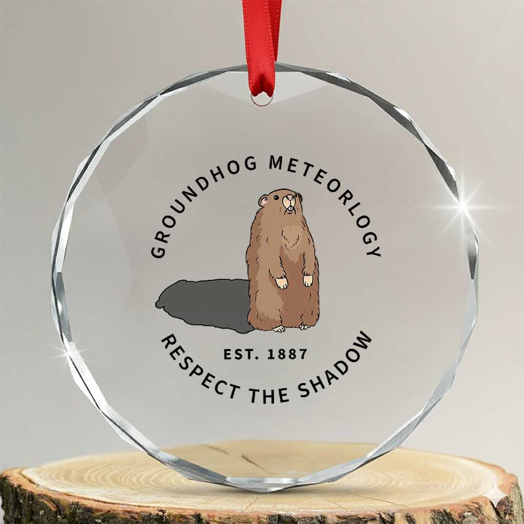 Groundhog Meteorology Crystal Glass Ornament Respect The Shadow Est 1887 Funny Woodchuck TS02
