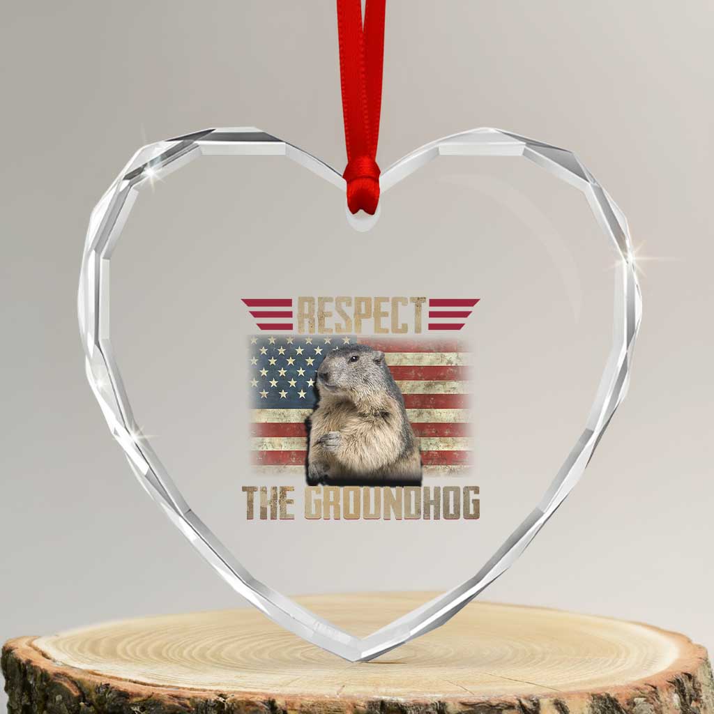 Groundhog Meteorology Heart Crystal Glass Ornament Respect The Groundhog Woodchuck Photo GroundHog Day - Wonder Print Shop