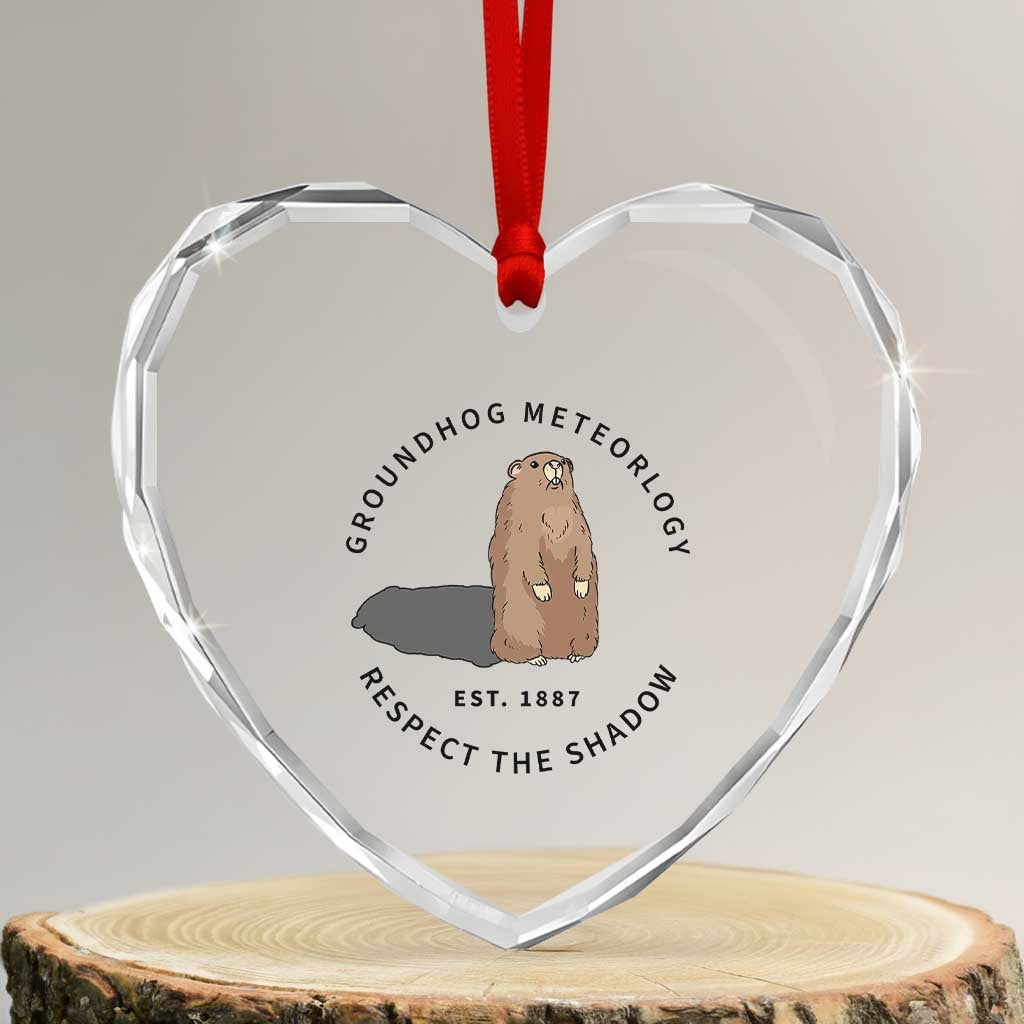 Groundhog Meteorology Heart Crystal Glass Ornament Respect The Shadow Est 1887 Funny Woodchuck - Wonder Print Shop