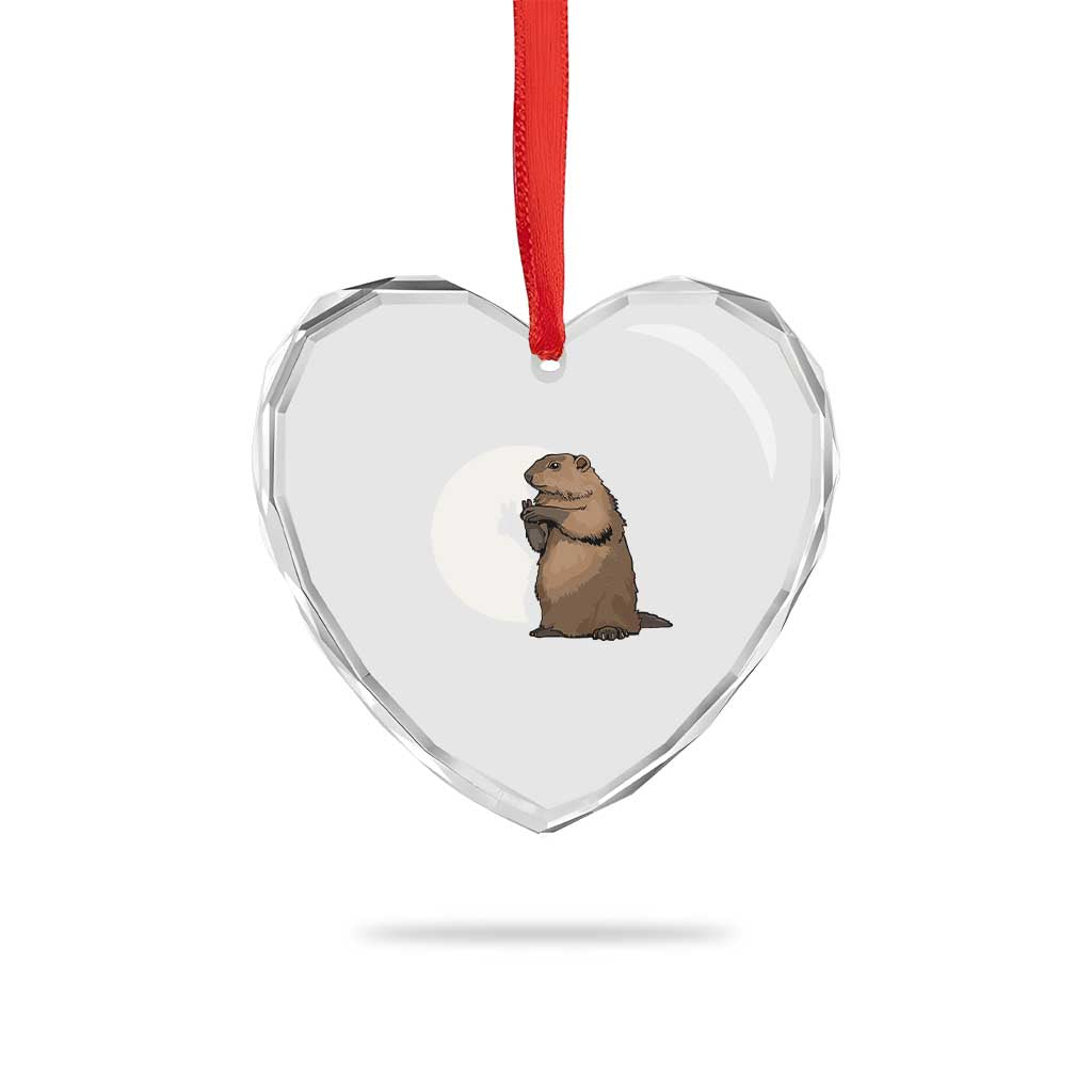 Groundhog Shadow Meteorlogy Heart Crystal Glass Ornament Woodchuck Puppet Funny Gift - Wonder Print Shop