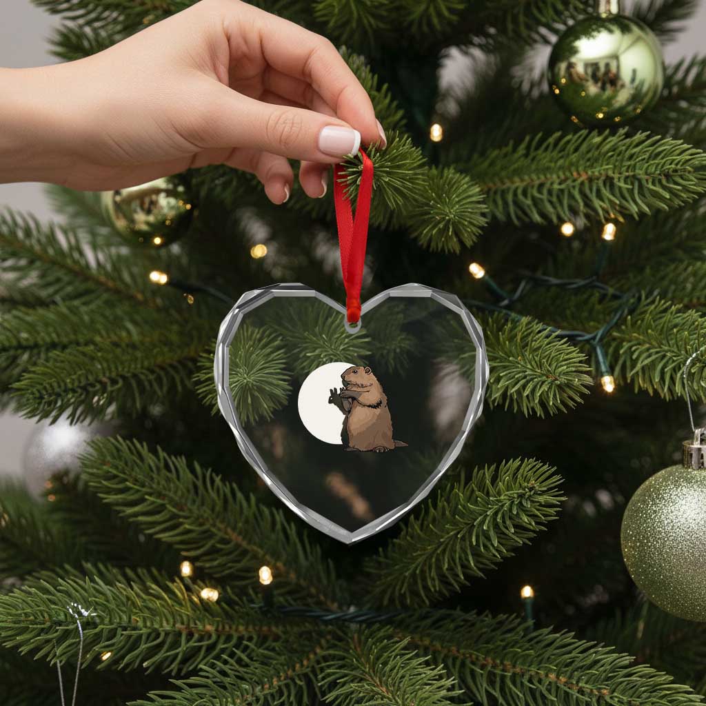 Groundhog Shadow Meteorlogy Heart Crystal Glass Ornament Woodchuck Puppet Funny Gift - Wonder Print Shop