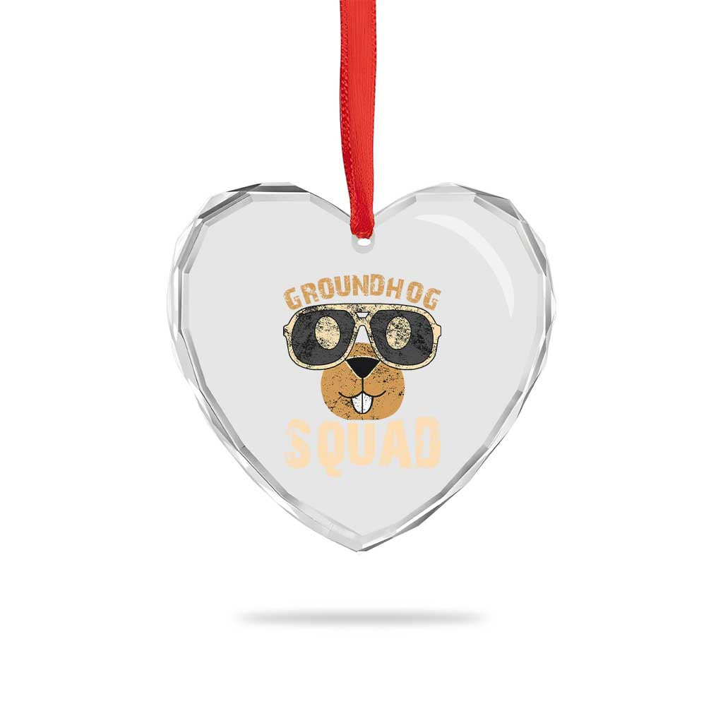 Groundhog Squad Heart Crystal Glass Ornament Cute Woodchuck Happy Groundhog Day - Wonder Print Shop