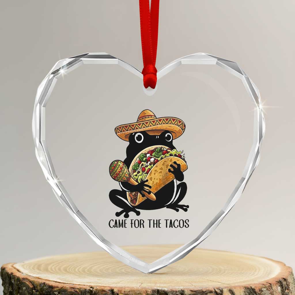 Grumpy Frog Cinco De Mayo Heart Crystal Glass Ornament Came For The Tacos