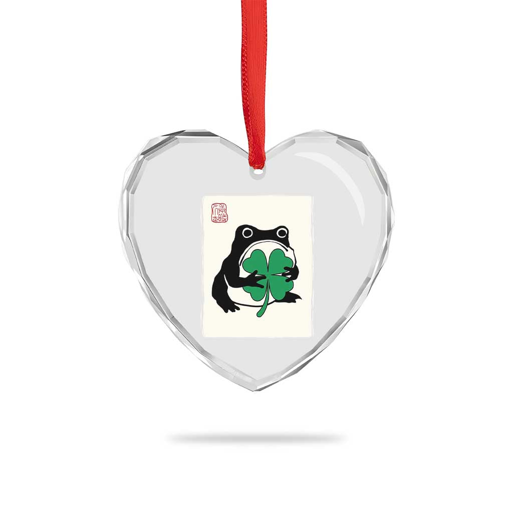 Grumpy Frog Japanese Heart Crystal Glass Ornament St Patricks Day Gift