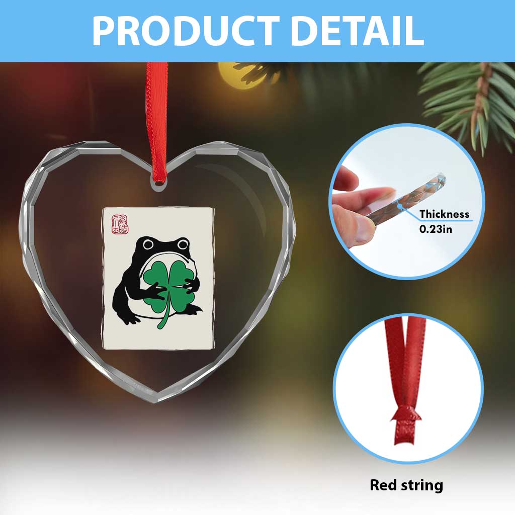 Grumpy Frog Japanese Heart Crystal Glass Ornament St Patricks Day Gift