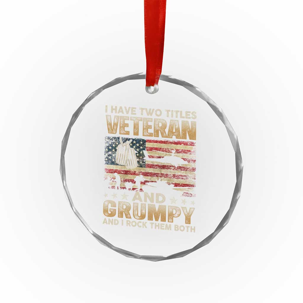 Grumpy Old Veteran Crystal Glass Ornament Funny Military Veteran USA Flag - Wonder Print Shop