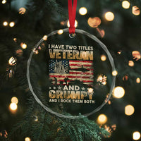 Grumpy Old Veteran Crystal Glass Ornament Funny Military Veteran USA Flag - Wonder Print Shop