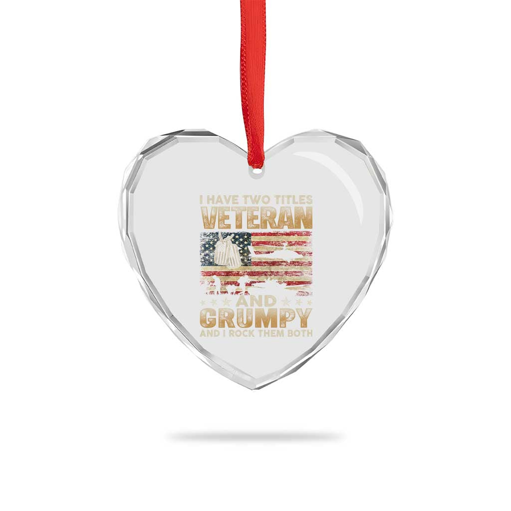 Grumpy Old Veteran Heart Crystal Glass Ornament Funny Military Veteran USA Flag - Wonder Print Shop