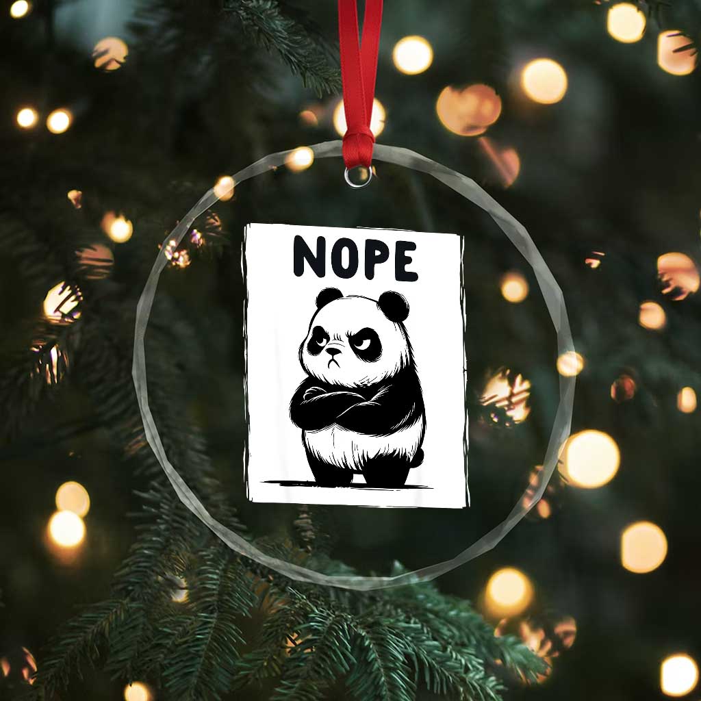 Grumpy Panda Says Nope Crystal Glass Ornament Japanese Aesthetic Panda Bear Graphic