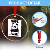 Grumpy Panda Says Nope Crystal Glass Ornament Japanese Aesthetic Panda Bear Graphic