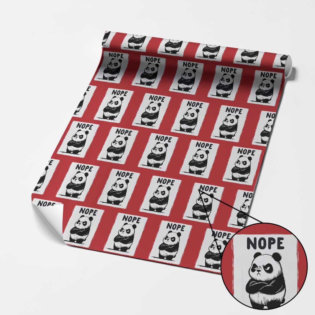 Grumpy Panda Says Nope Wrapping Paper Roll Japanese Aesthetic Panda Bear Graphic