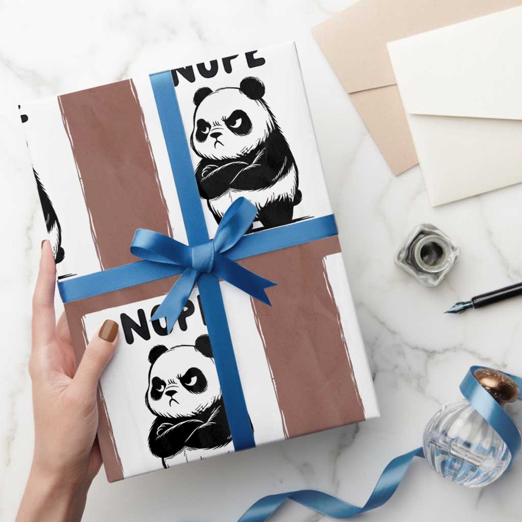 Grumpy Panda Says Nope Wrapping Paper Roll Japanese Aesthetic Panda Bear Graphic