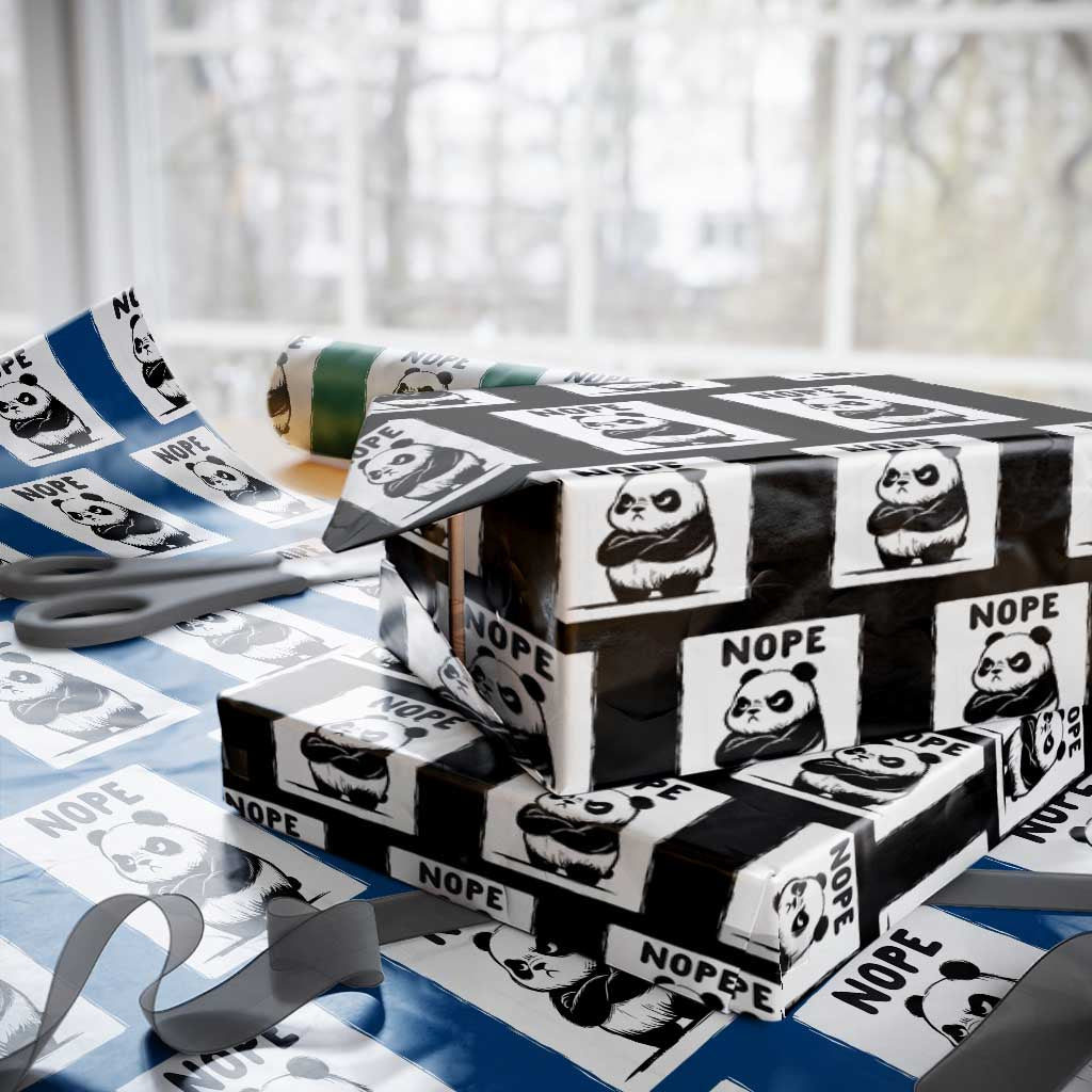 Grumpy Panda Says Nope Wrapping Paper Roll Japanese Aesthetic Panda Bear Graphic
