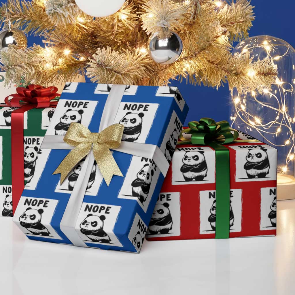 Grumpy Panda Says Nope Wrapping Paper Roll Japanese Aesthetic Panda Bear Graphic