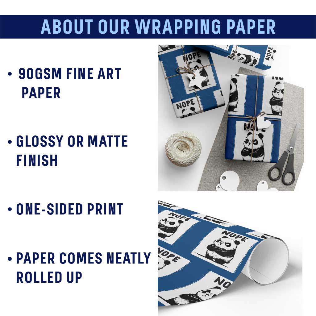 Grumpy Panda Says Nope Wrapping Paper Roll Japanese Aesthetic Panda Bear Graphic