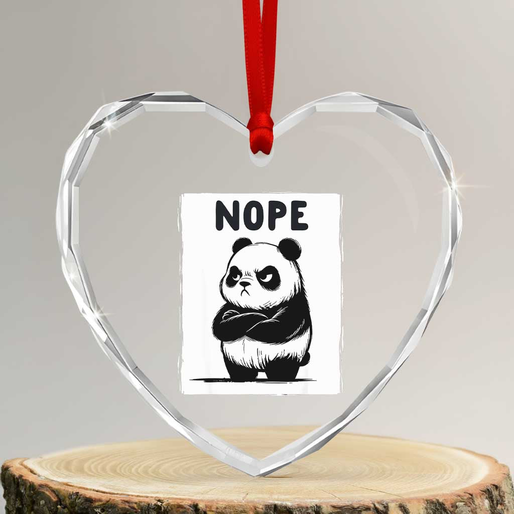 Grumpy Panda Says Nope Heart Crystal Glass Ornament Japanese Aesthetic Panda Bear Graphic