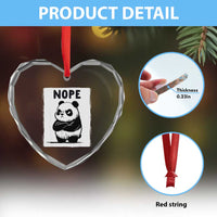 Grumpy Panda Says Nope Heart Crystal Glass Ornament Japanese Aesthetic Panda Bear Graphic