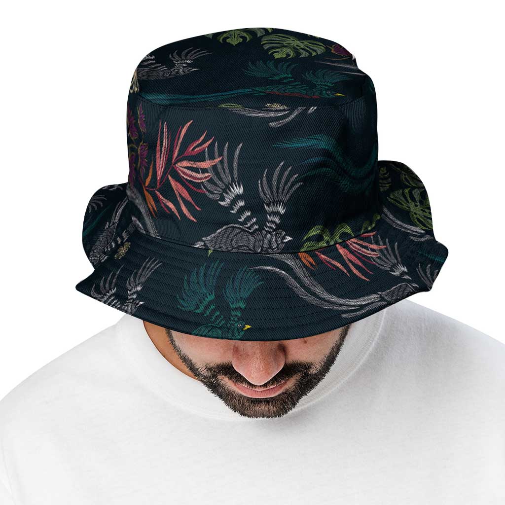 Guatemala Quetzal Bird Pattern Bucket Hat Embroidery Effect
