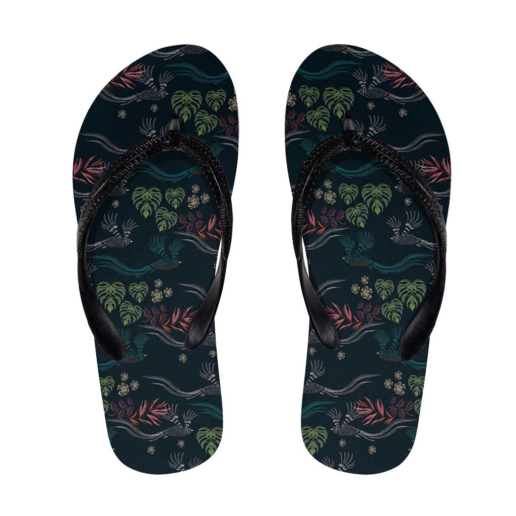 Guatemala Quetzal Bird Pattern Flip Flops Embroidery Effect