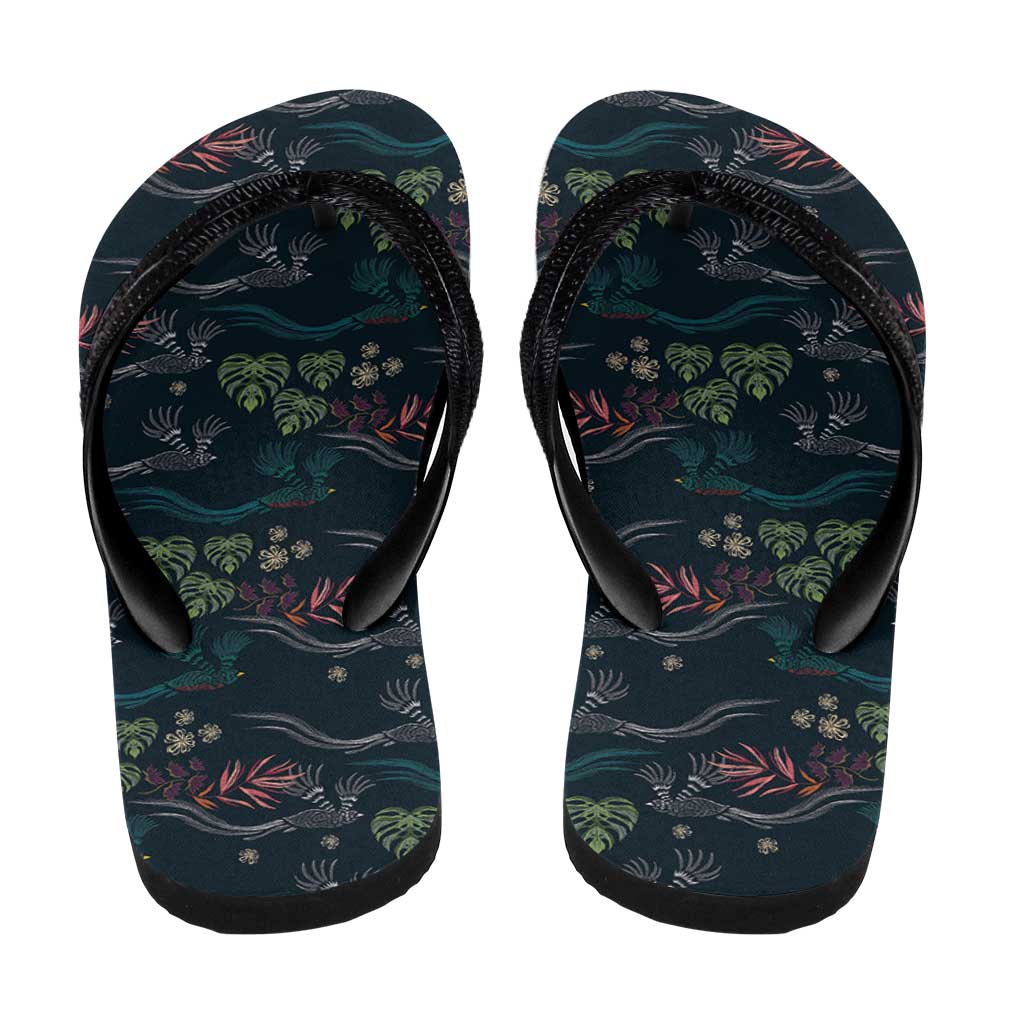 Guatemala Quetzal Bird Pattern Flip Flops Embroidery Effect