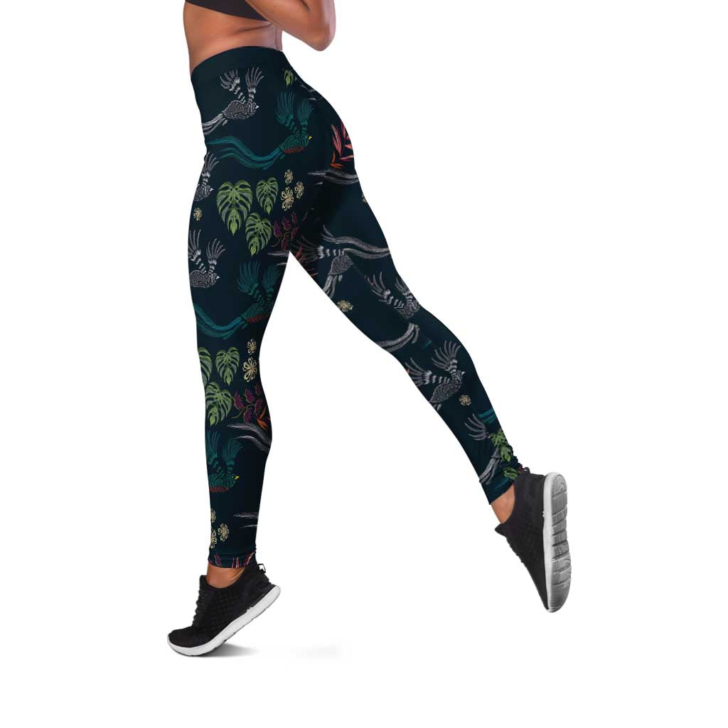 Guatemala Quetzal Bird Pattern Leggings Embroidery Effect
