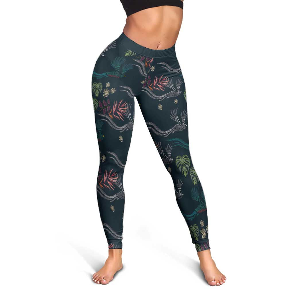 Guatemala Quetzal Bird Pattern Leggings Embroidery Effect