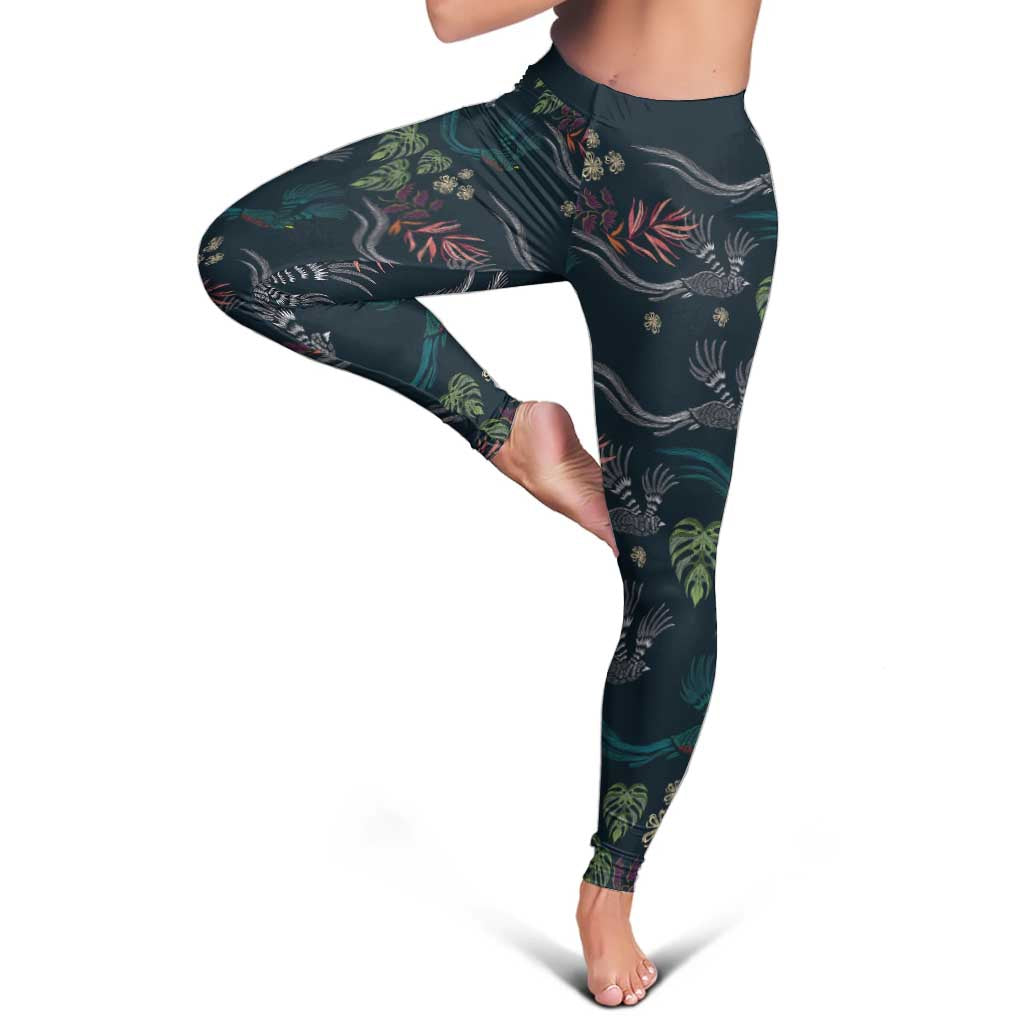 Guatemala Quetzal Bird Pattern Leggings Embroidery Effect