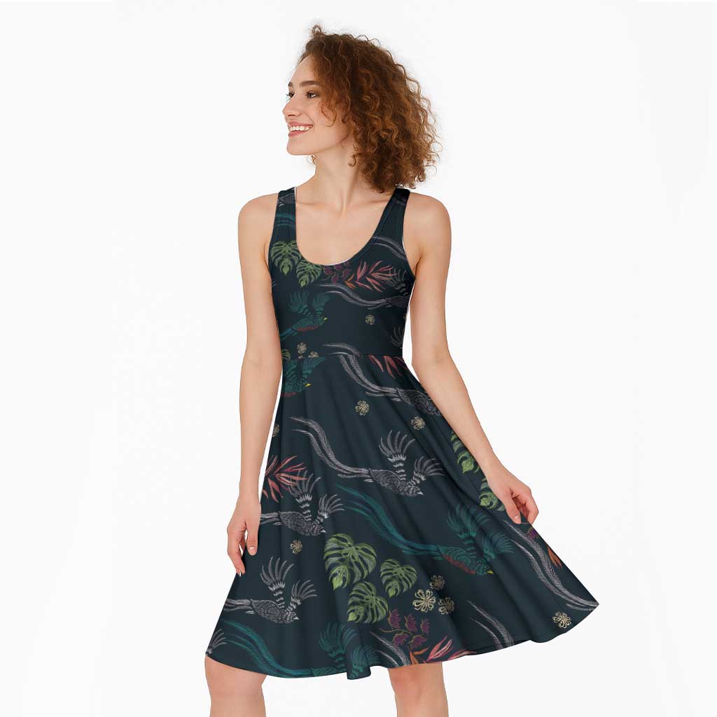 Guatemala Quetzal Bird Pattern Midi Dress Embroidery Effect