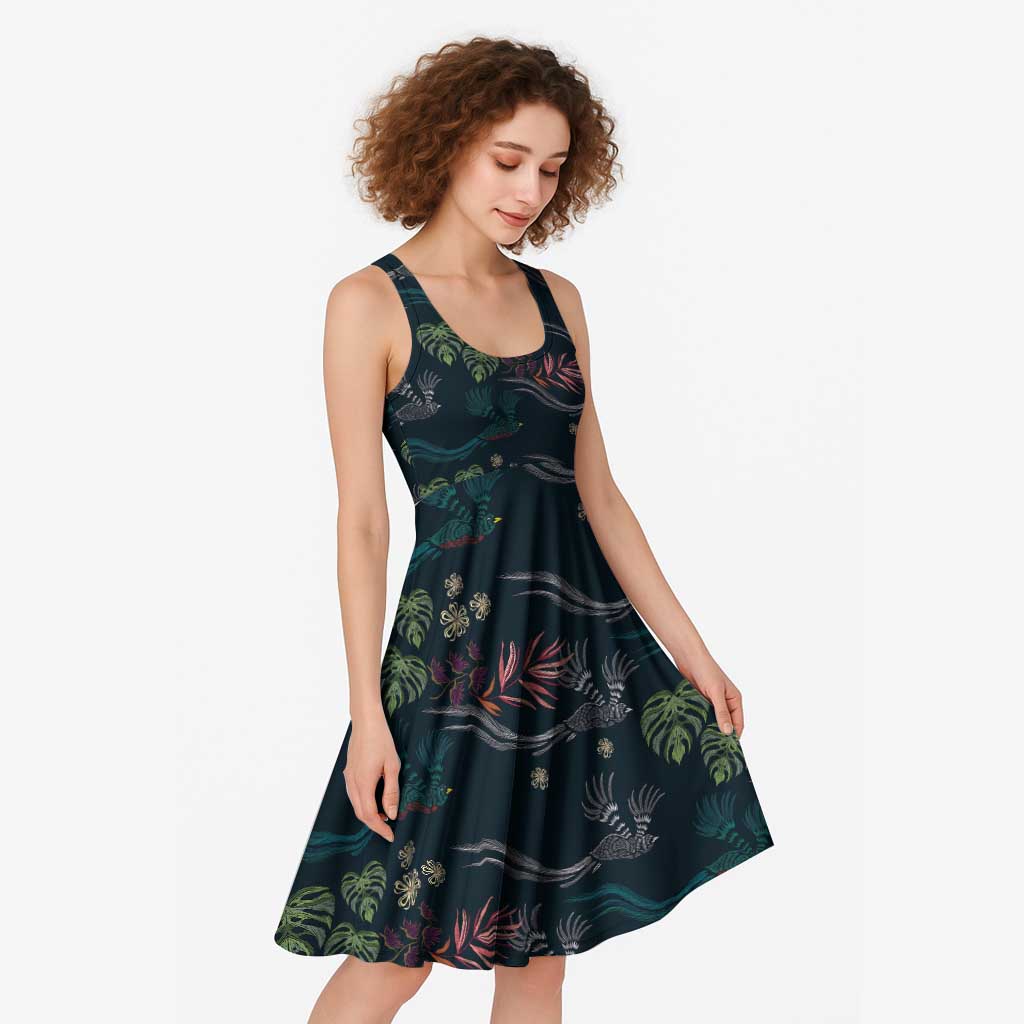 Guatemala Quetzal Bird Pattern Midi Dress Embroidery Effect