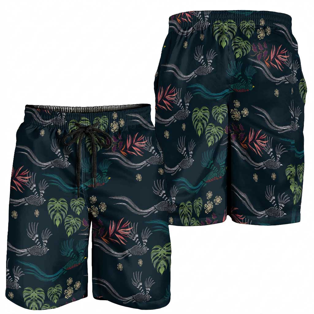 Guatemala Quetzal Bird Pattern Shorts for Men Embroidery Effect
