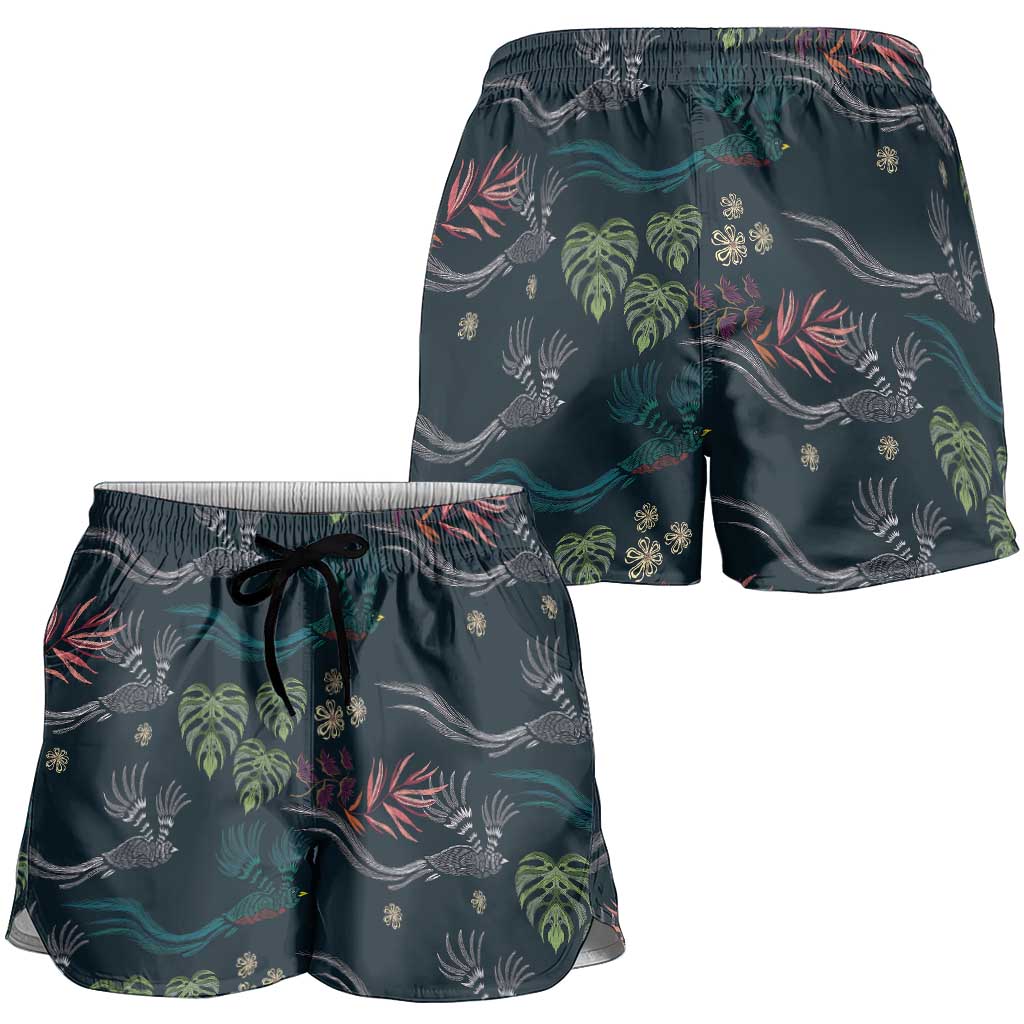 Guatemala Quetzal Bird Pattern Shorts for Women Embroidery Effect