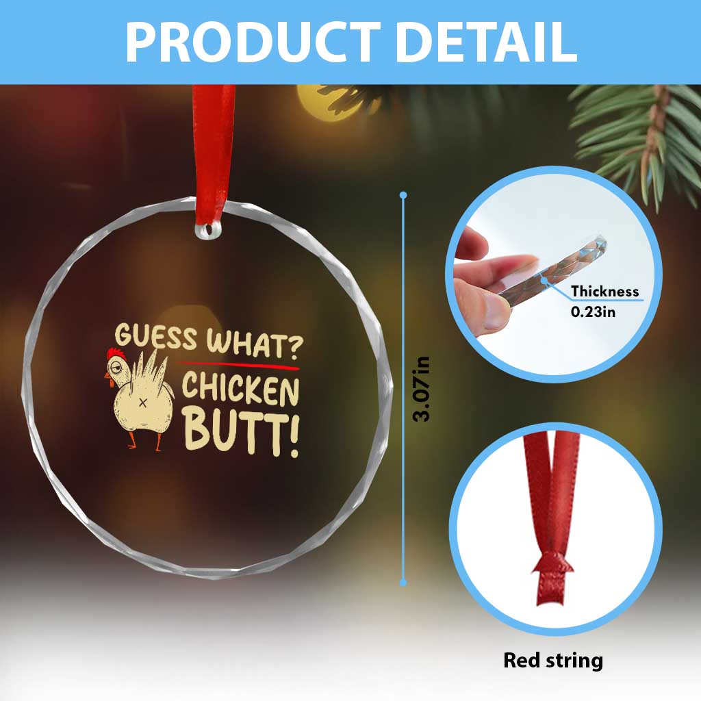 Guess What Chicken Butt Crystal Glass Ornament Funny Chicken Farmer Farming - Wonder Print Shop