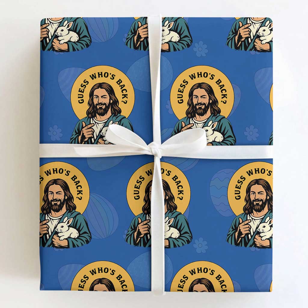 Guess Who is Back Funny Christian Easter Wrapping Paper Roll Winking Jesus with Lamb Cute Resurrection Humor Gift