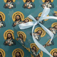 Guess Who is Back Funny Christian Easter Wrapping Paper Roll Winking Jesus with Lamb Cute Resurrection Humor Gift