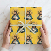 Guess Who is Back Funny Christian Easter Wrapping Paper Roll Winking Jesus with Lamb Cute Resurrection Humor Gift
