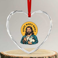 Guess Who is Back Funny Christian Easter Heart Crystal Glass Ornament Winking Jesus with Lamb Cute Resurrection Humor Gift