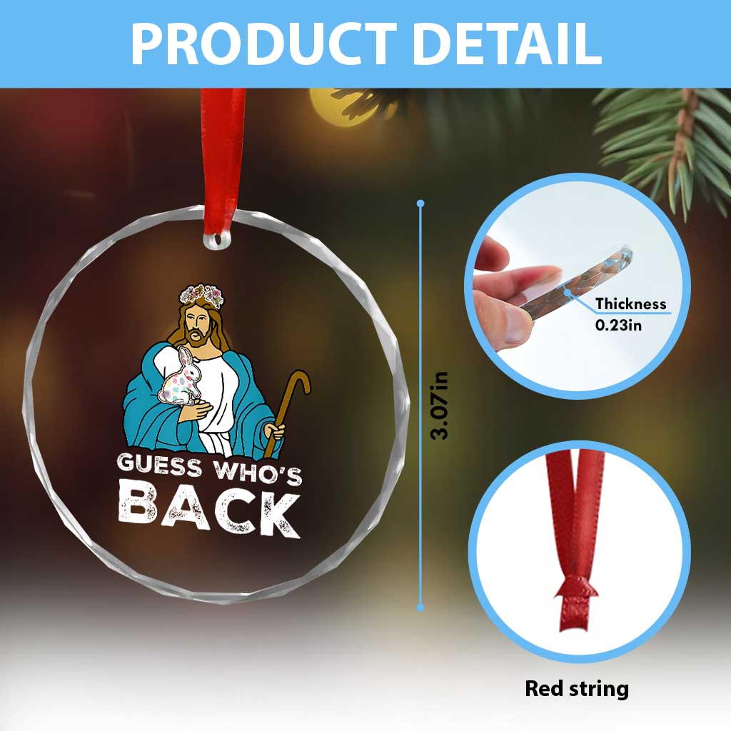 Guess Whos Back Crystal Glass Ornament Funny Religious Jesus Back Cute Bunny - Wonder Print Shop