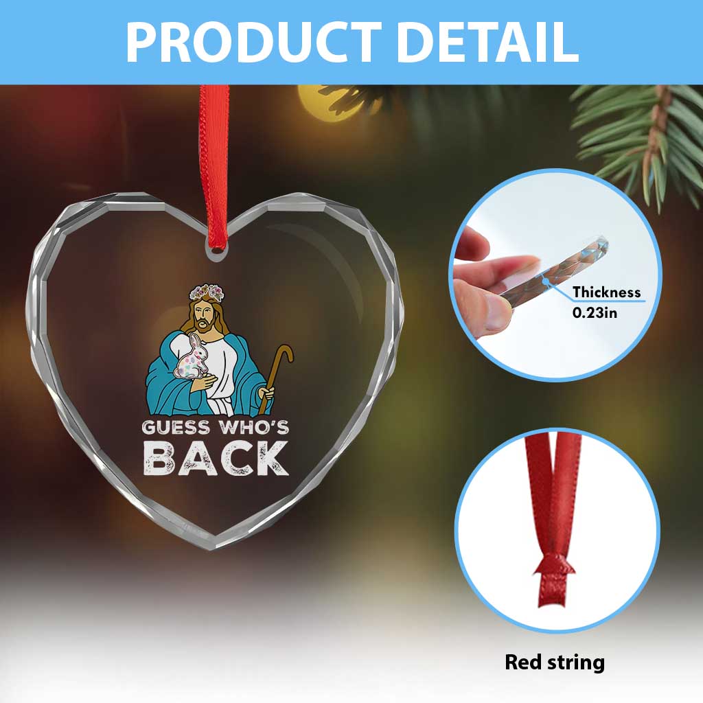 Guess Whos Back Heart Crystal Glass Ornament Funny Religious Jesus Back Cute Bunny - Wonder Print Shop